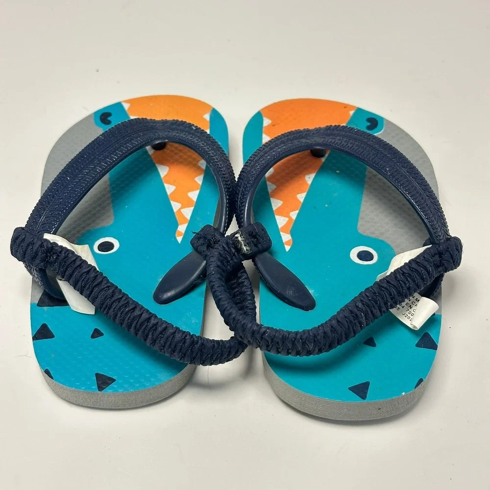 The Childrens Place Toddler Alligator Flip Flops Teal Orange Size 4/5 J2021